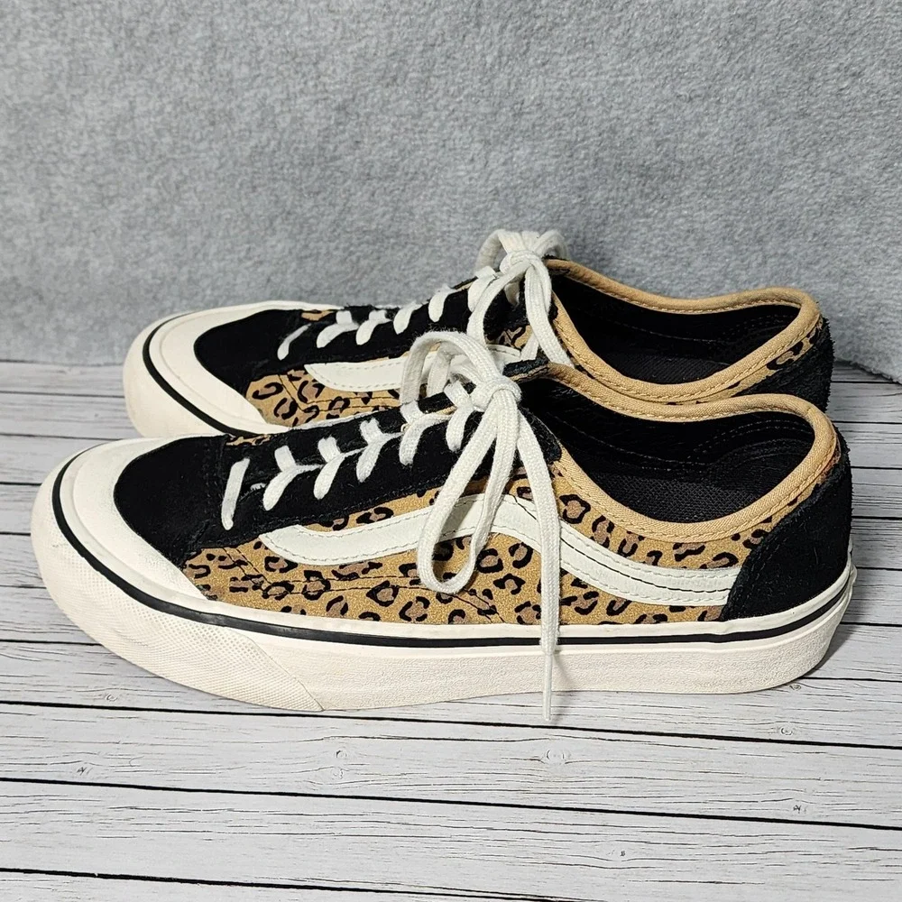 Vans Old Skool Shoes Mens Size 6 Womens 7.5 Leopard Print Black White‎ Low Top